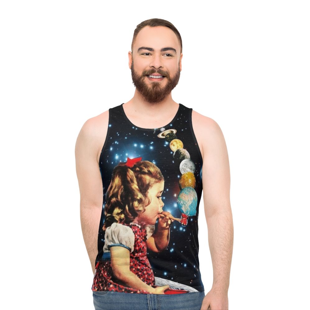 Psychedelic unisex tank top with surreal, vintage-inspired design