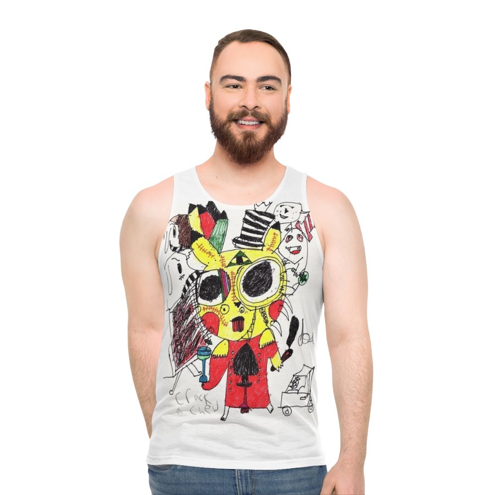 Psychedelic unisex tank top featuring abstract art design