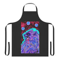 Psychedelic, surreal apron featuring a wolf or dog design with chromatic aberration and ink artwork