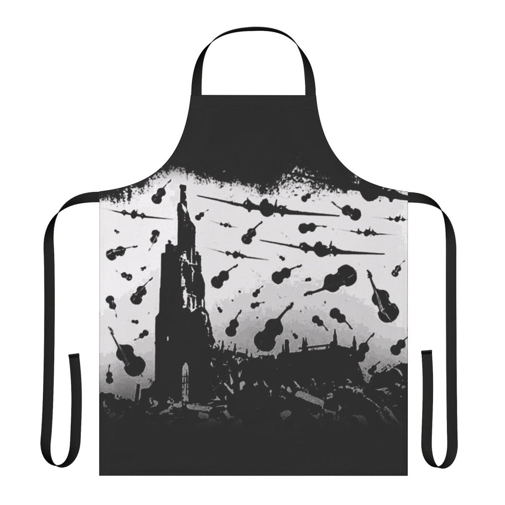Psycho-inspired retro apron with a white print design, perfect for music fans and enthusiasts.