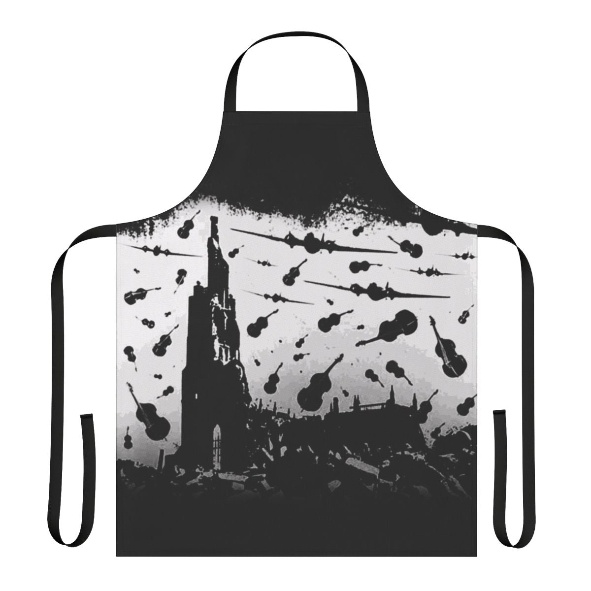 Psycho-inspired retro apron with a white print design, perfect for music fans and enthusiasts.