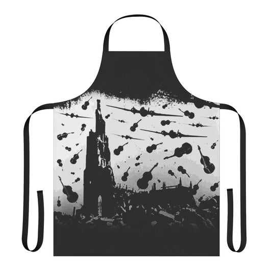 Psycho-inspired retro apron with a white print design, perfect for music fans and enthusiasts.