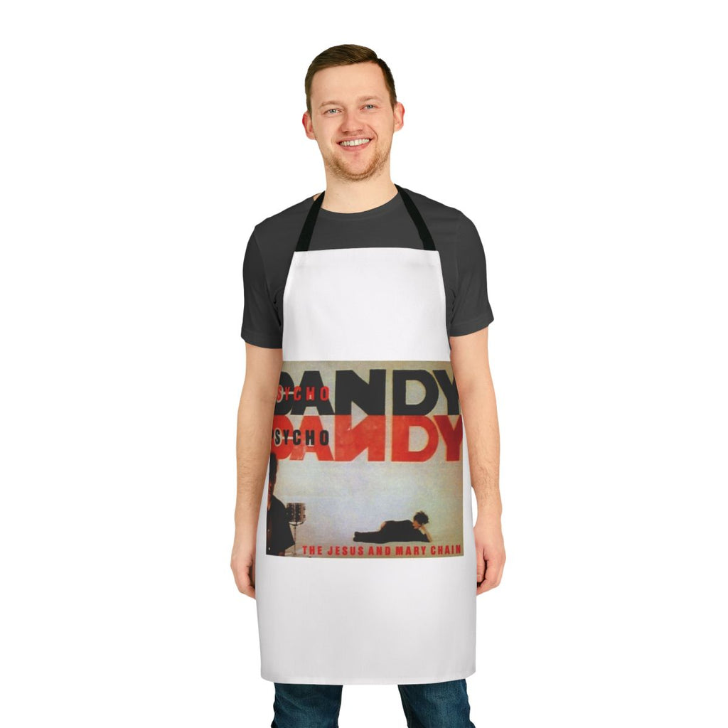 Black apron with psychedelic design inspired by The Jesus and Mary Chain's album Psychocandy