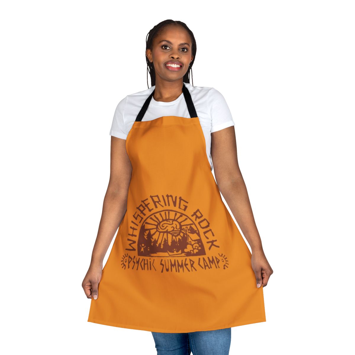 Psychonauts-themed apron with retro gaming and summer camp design