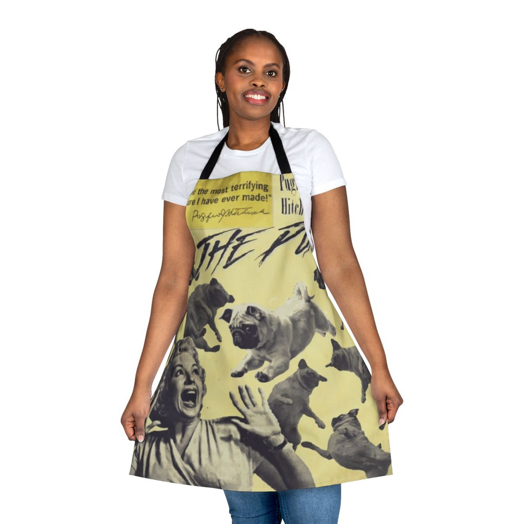 Pug attack horror-themed apron with funny pug design