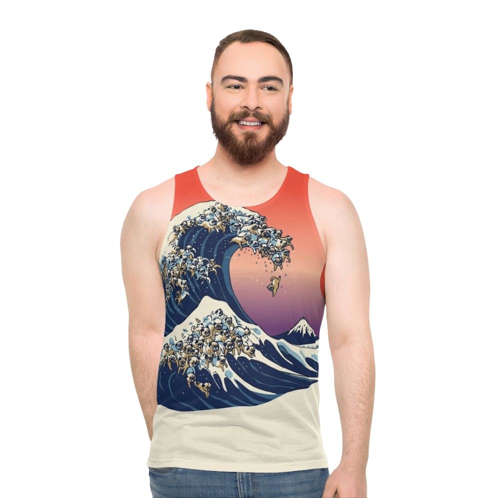 Pug Surfing The Great Wave Unisex Tank Top