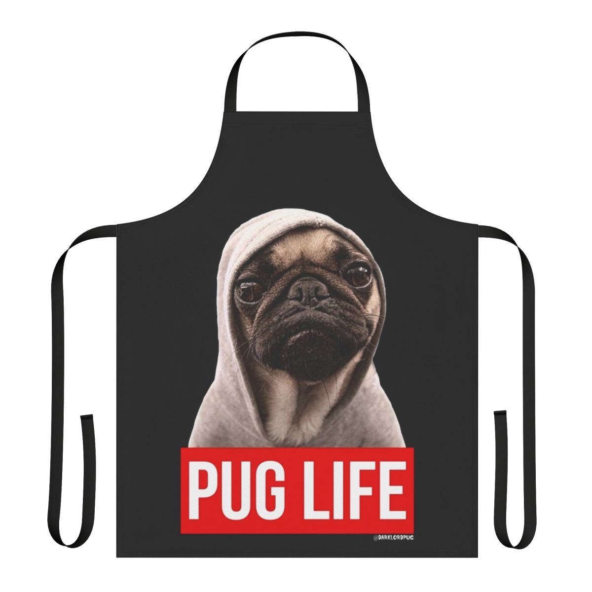 Pug themed apron with a dark lord pug design, perfect for pug lovers