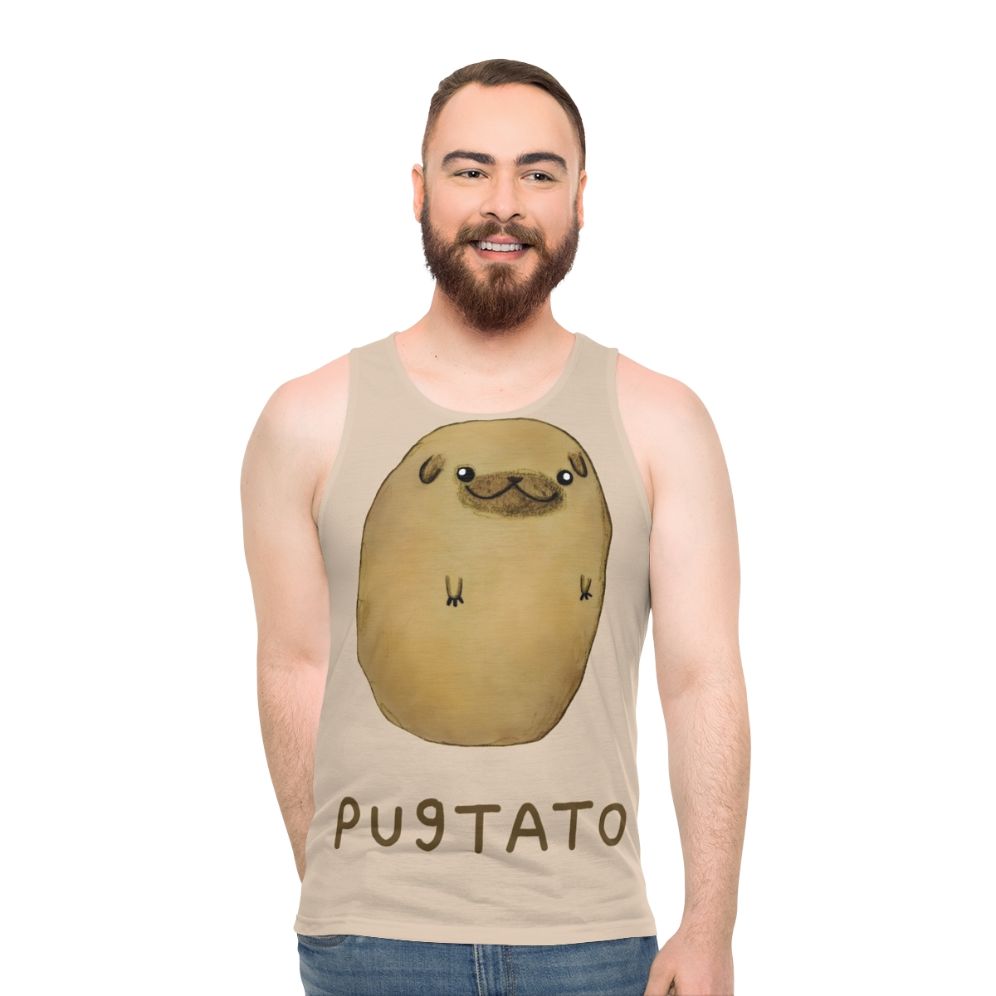 Pugtato Unisex Tank Top with Pug Dog and Potato Design