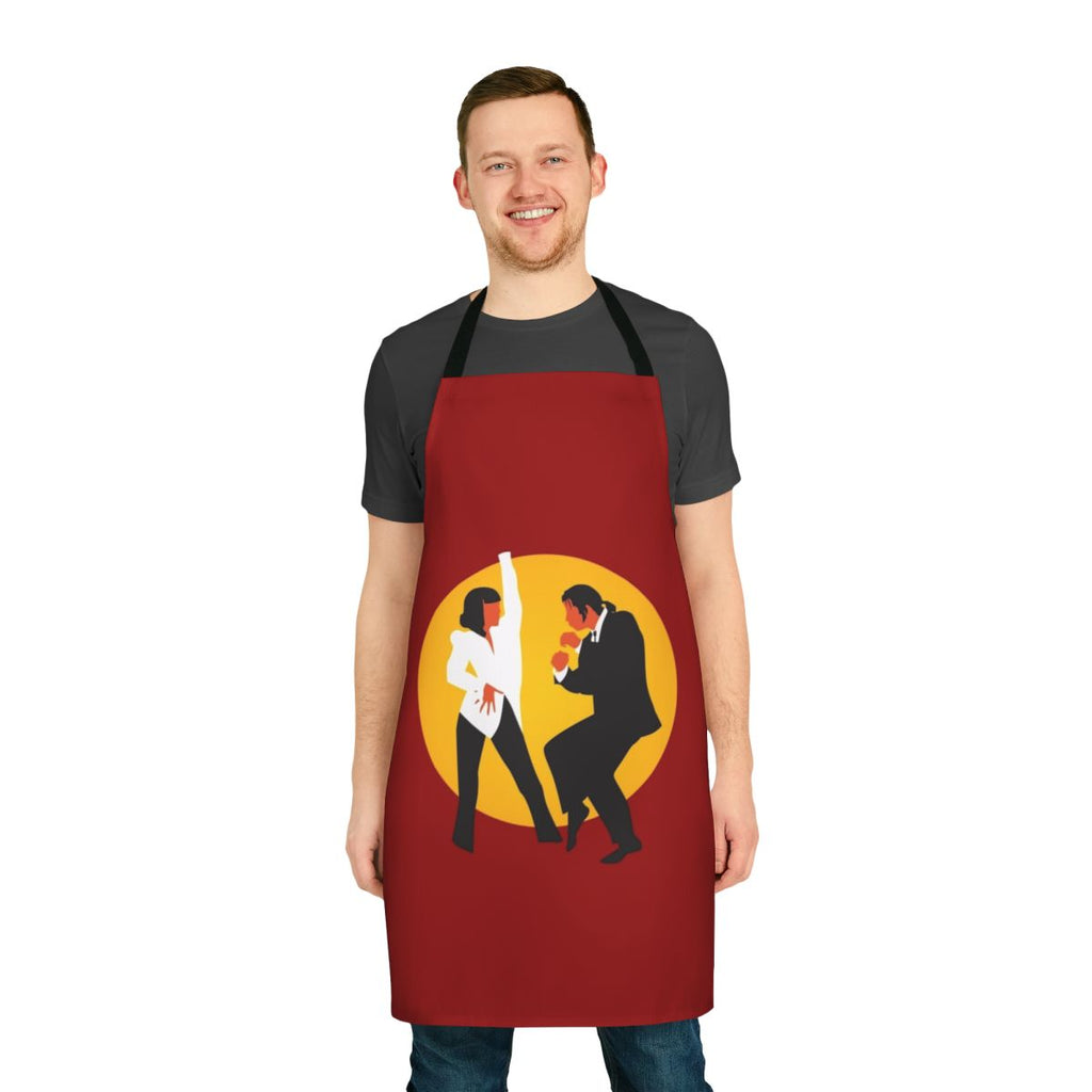Pulp Fiction-inspired kitchen apron featuring characters and elements from the classic Quentin Tarantino movie