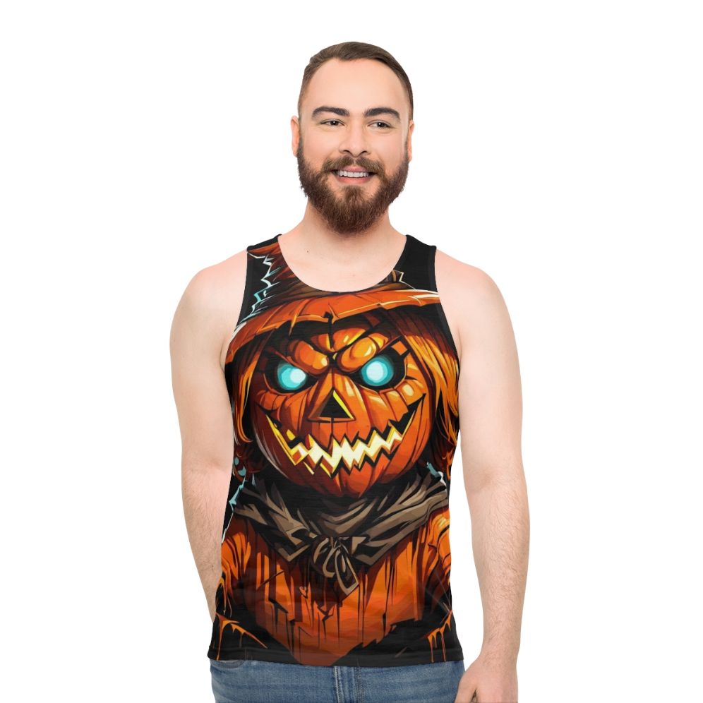 Pumpkin scarecrow unisex tank top