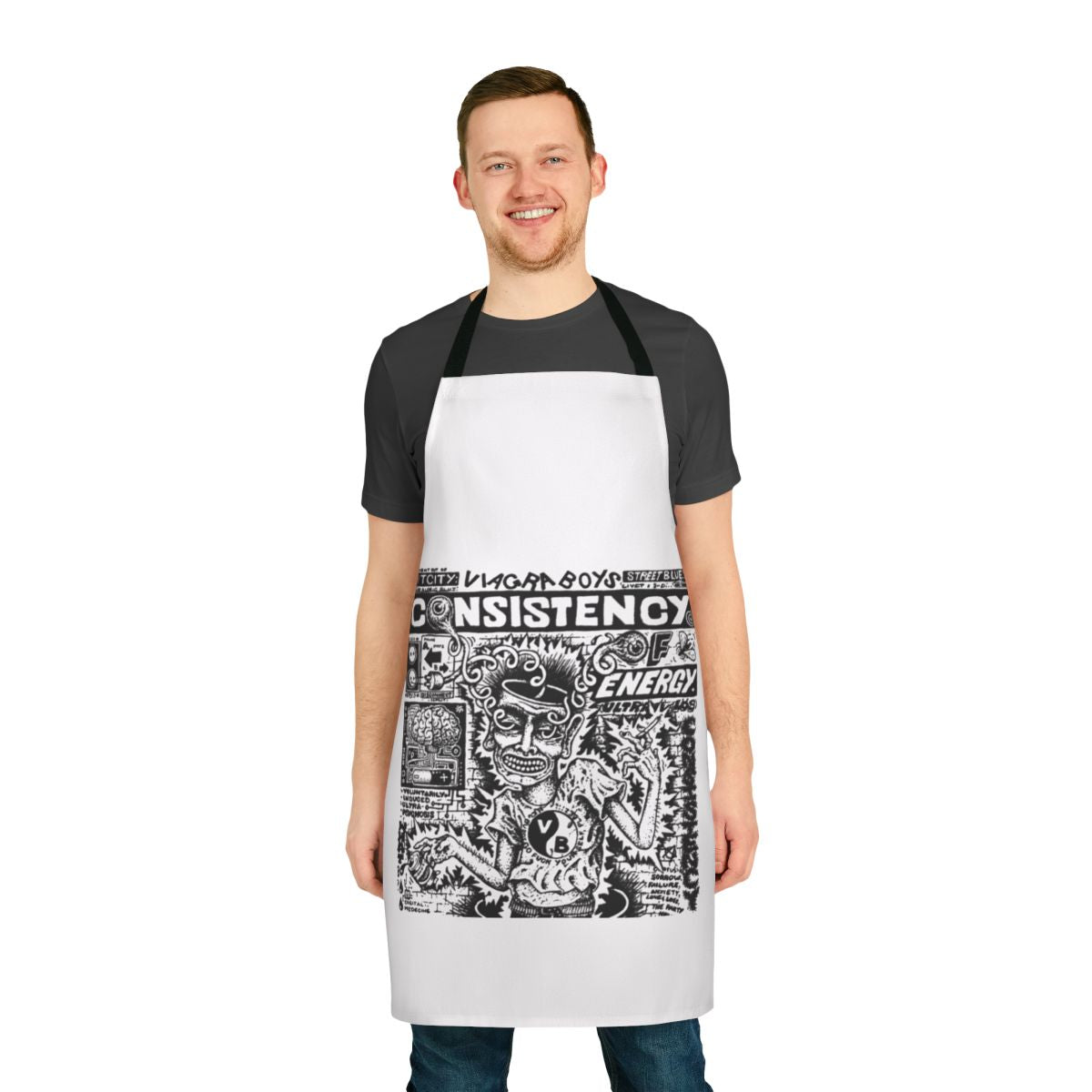 Apron featuring the Viagra Boys band logo and other punk-inspired designs