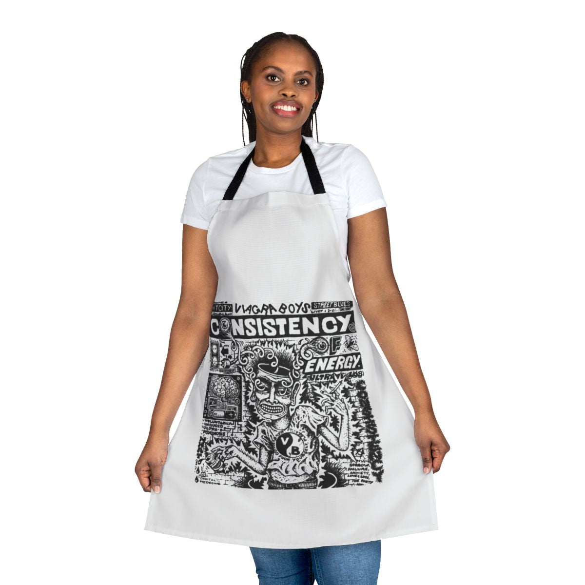 Apron featuring the Viagra Boys band logo and other punk-inspired designs