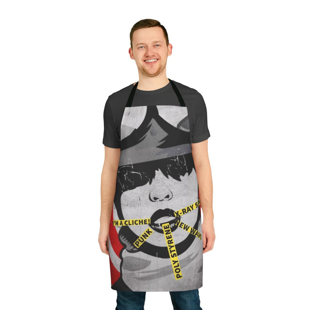 Women's apron featuring a stylized Poly Styrene graphic, representing the influential punk musician and feminist icon.