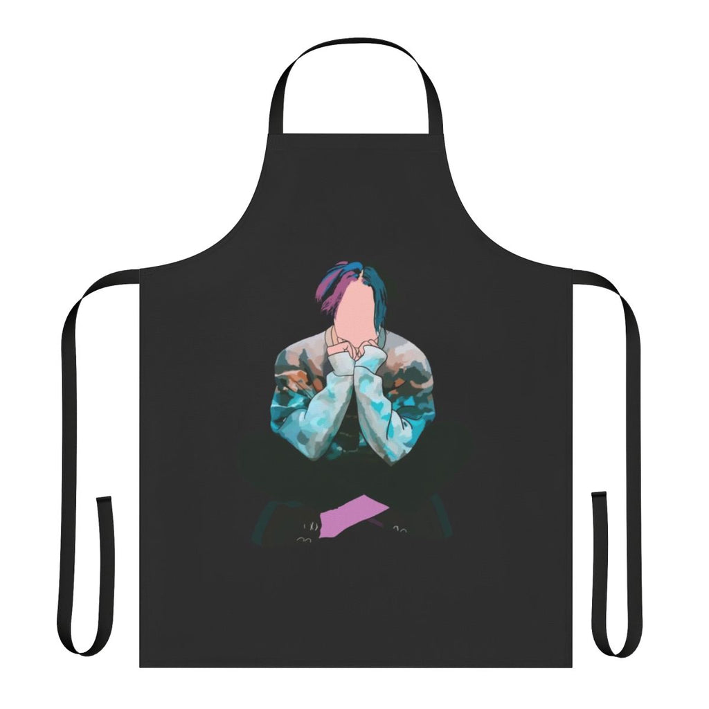 Yungblud-themed black and pink apron with punk and alternative music imagery