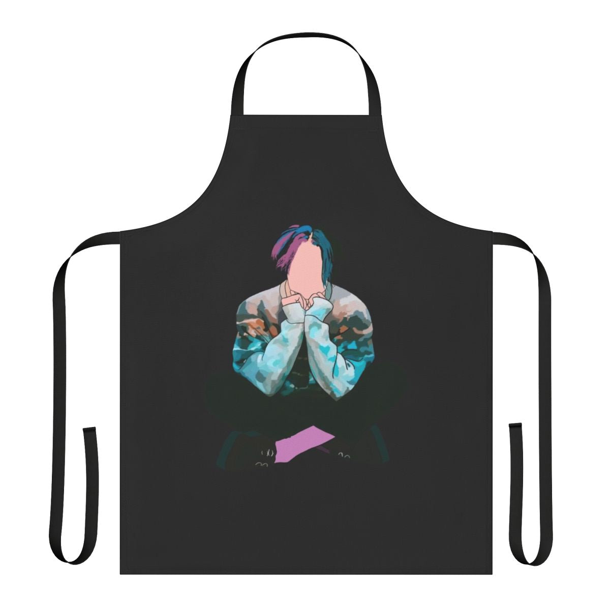 Yungblud-themed black and pink apron with punk and alternative music imagery