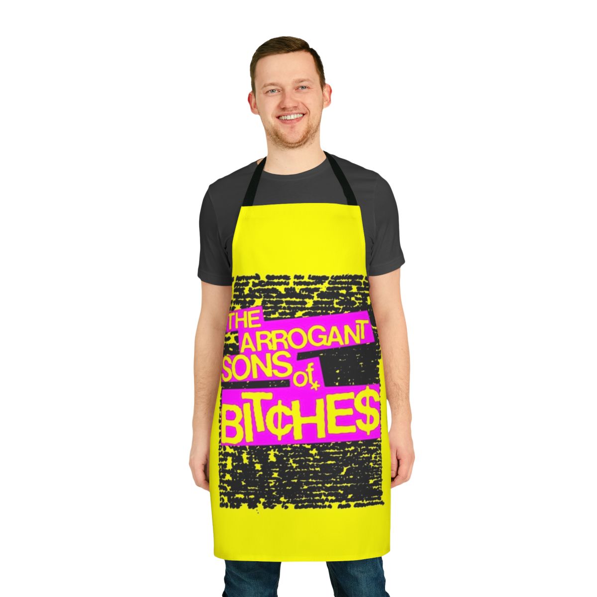 Punk rock A 0B apron inspired by Jeff Rosenstock's band Bomb the Music Industry
