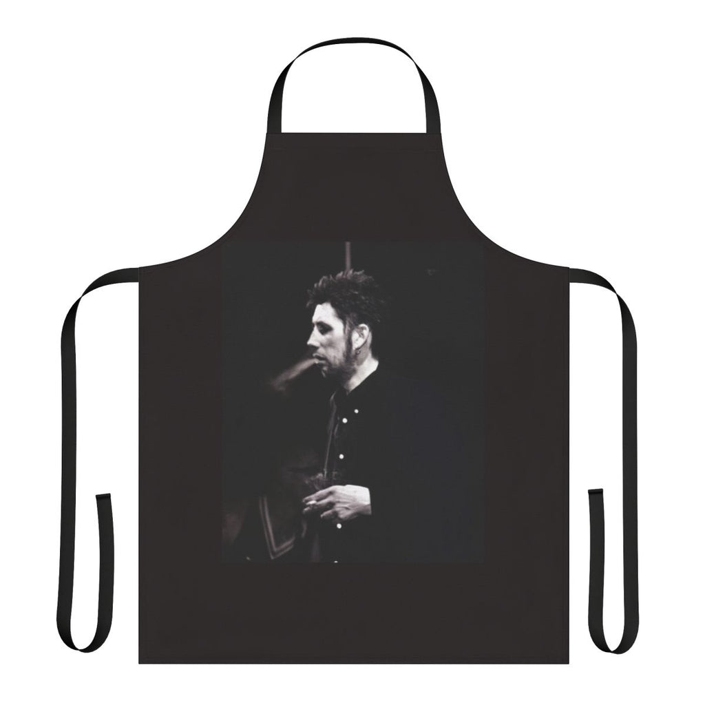 Punk rock apron featuring a smoking image of Shane Macgowan, the lead singer of the iconic Irish band The Pogues.