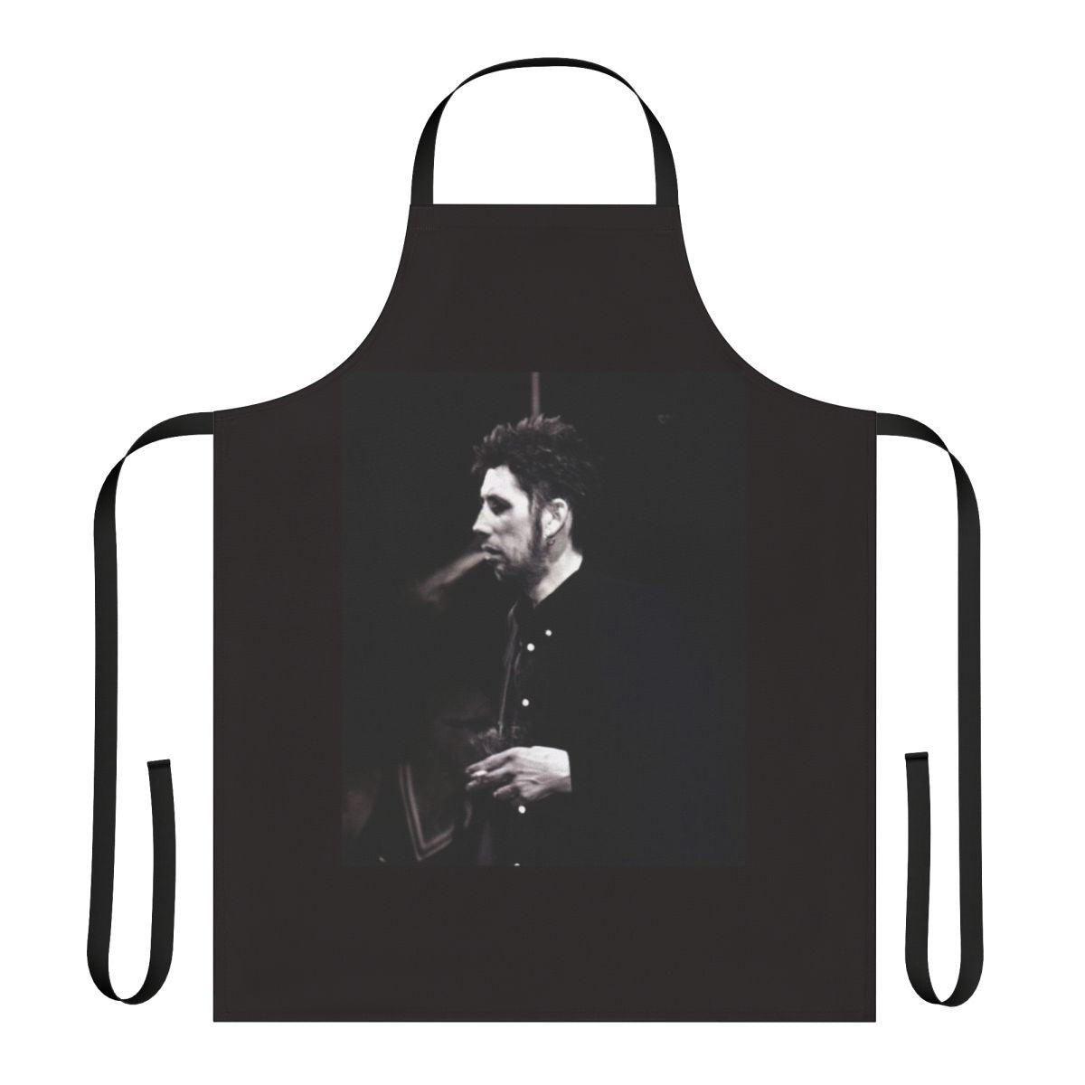 Punk rock apron featuring a smoking image of Shane Macgowan, the lead singer of the iconic Irish band The Pogues.