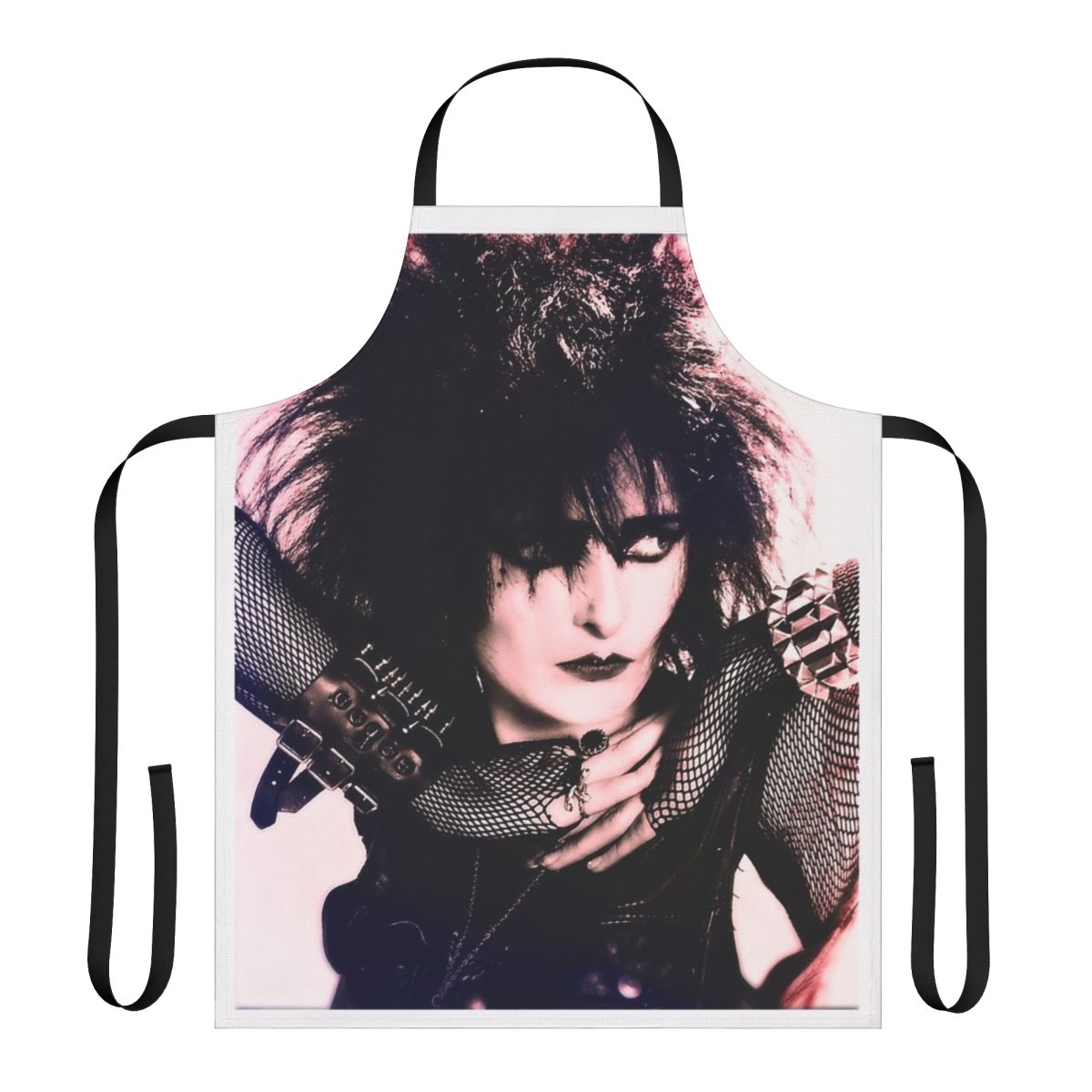 Punk rock-inspired apron with Siouxsie Sioux-style design