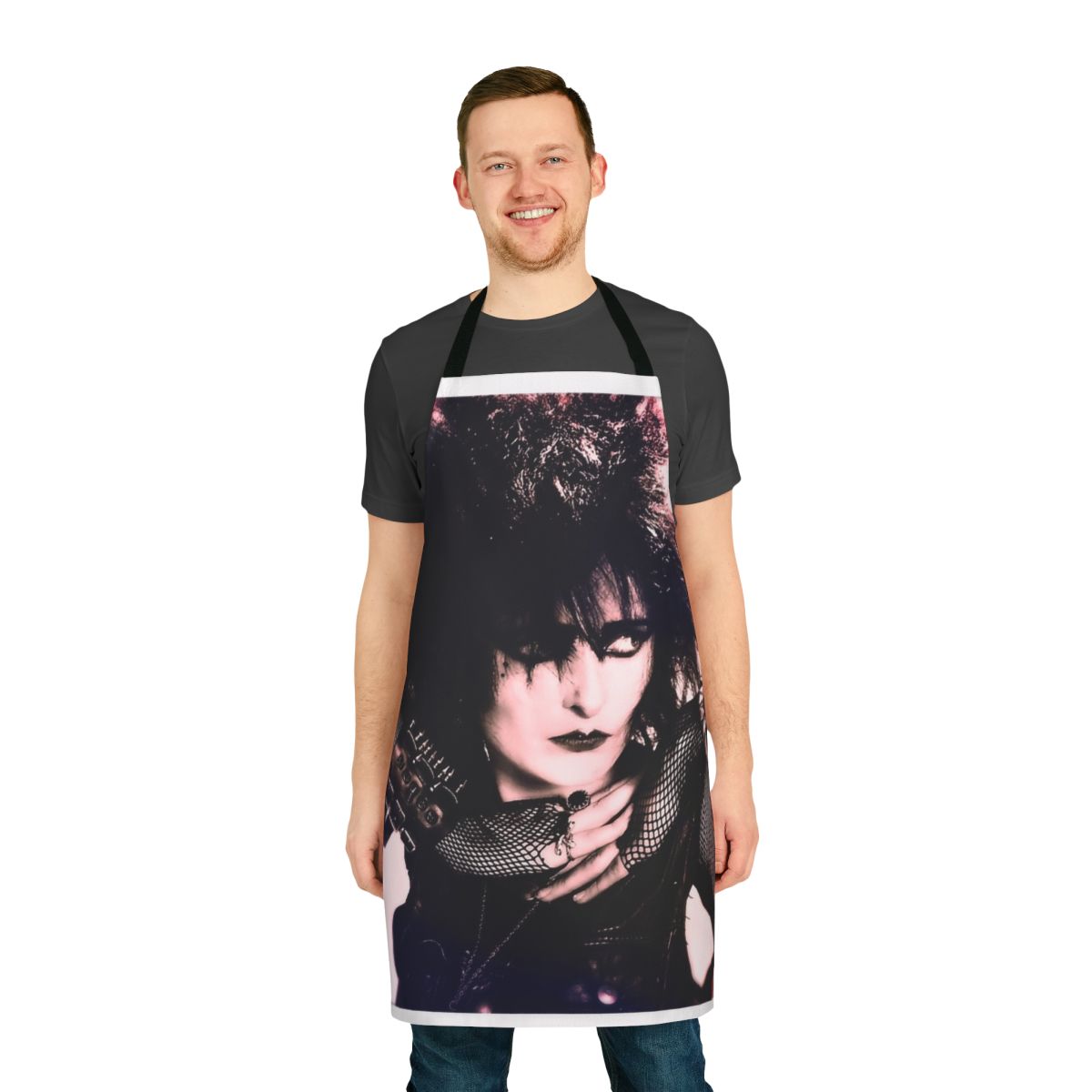 Punk rock-inspired apron with Siouxsie Sioux-style design