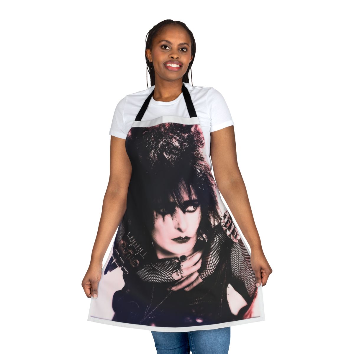 Punk rock-inspired apron with Siouxsie Sioux-style design