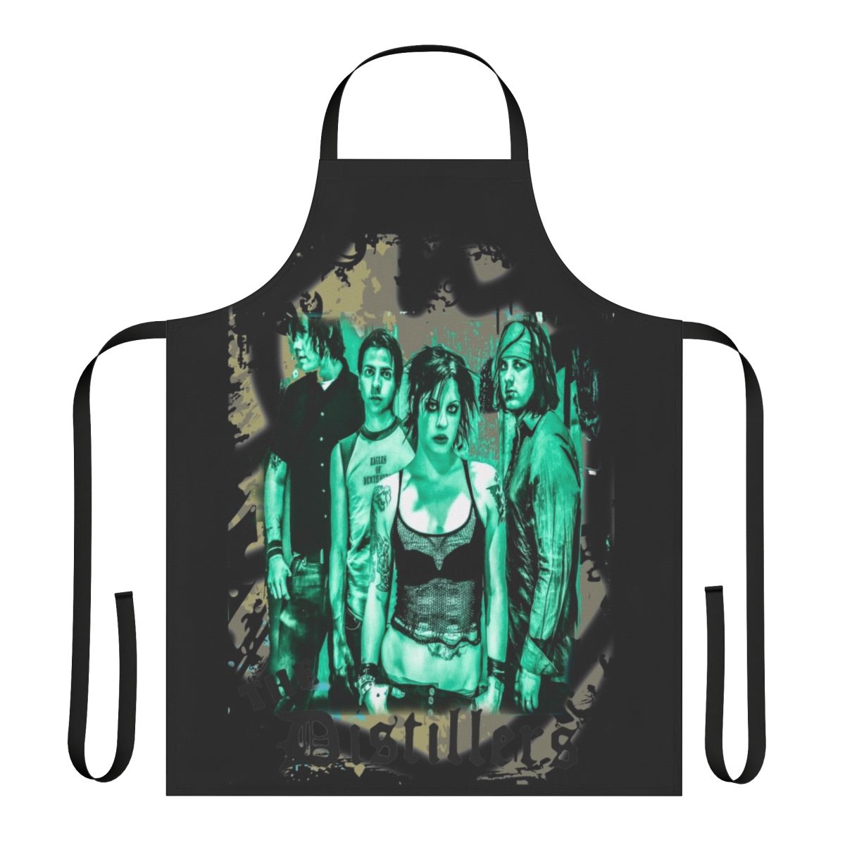 Punk rock art apron featuring a Distillers-inspired design