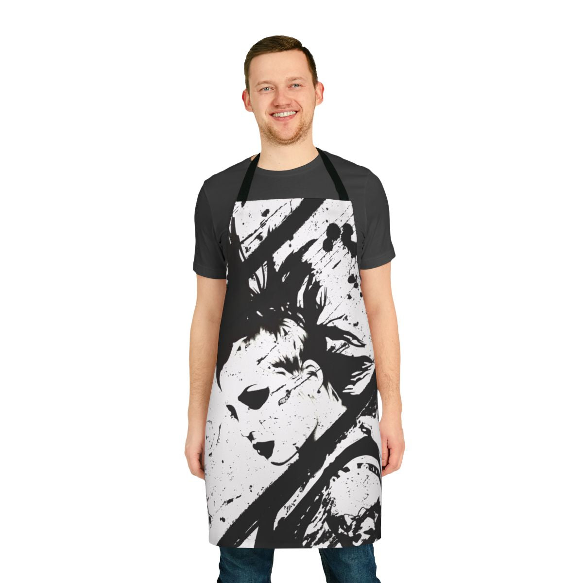 Artistic apron featuring a black and white portrait sketch of punk rock singer Brody Dalle.