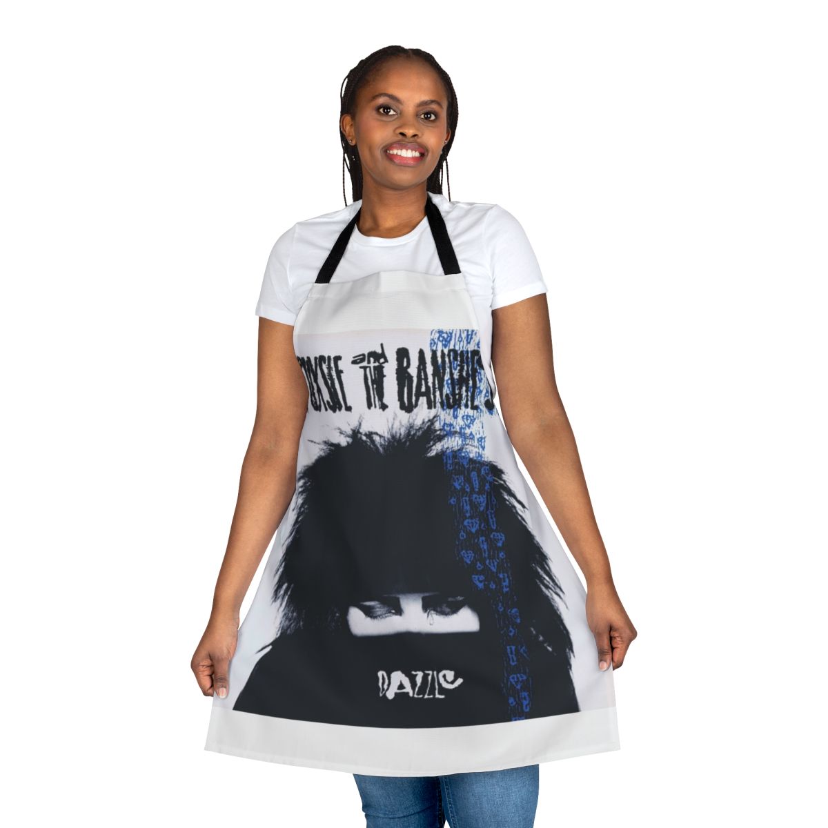 Punk rock-inspired apron with a Siouxsie and the Banshees design