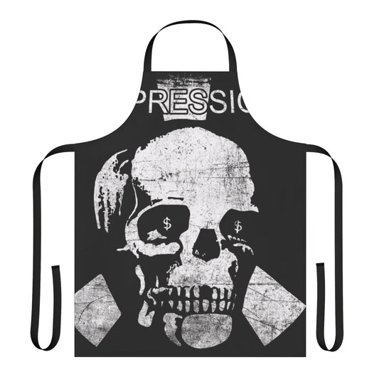 Depression-themed punk rock apron with bold design