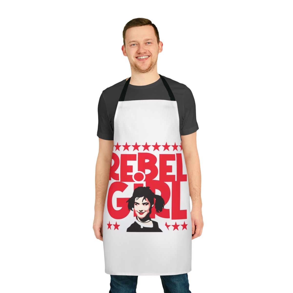 Punk rock inspired feminist apron with riot grrrl imagery