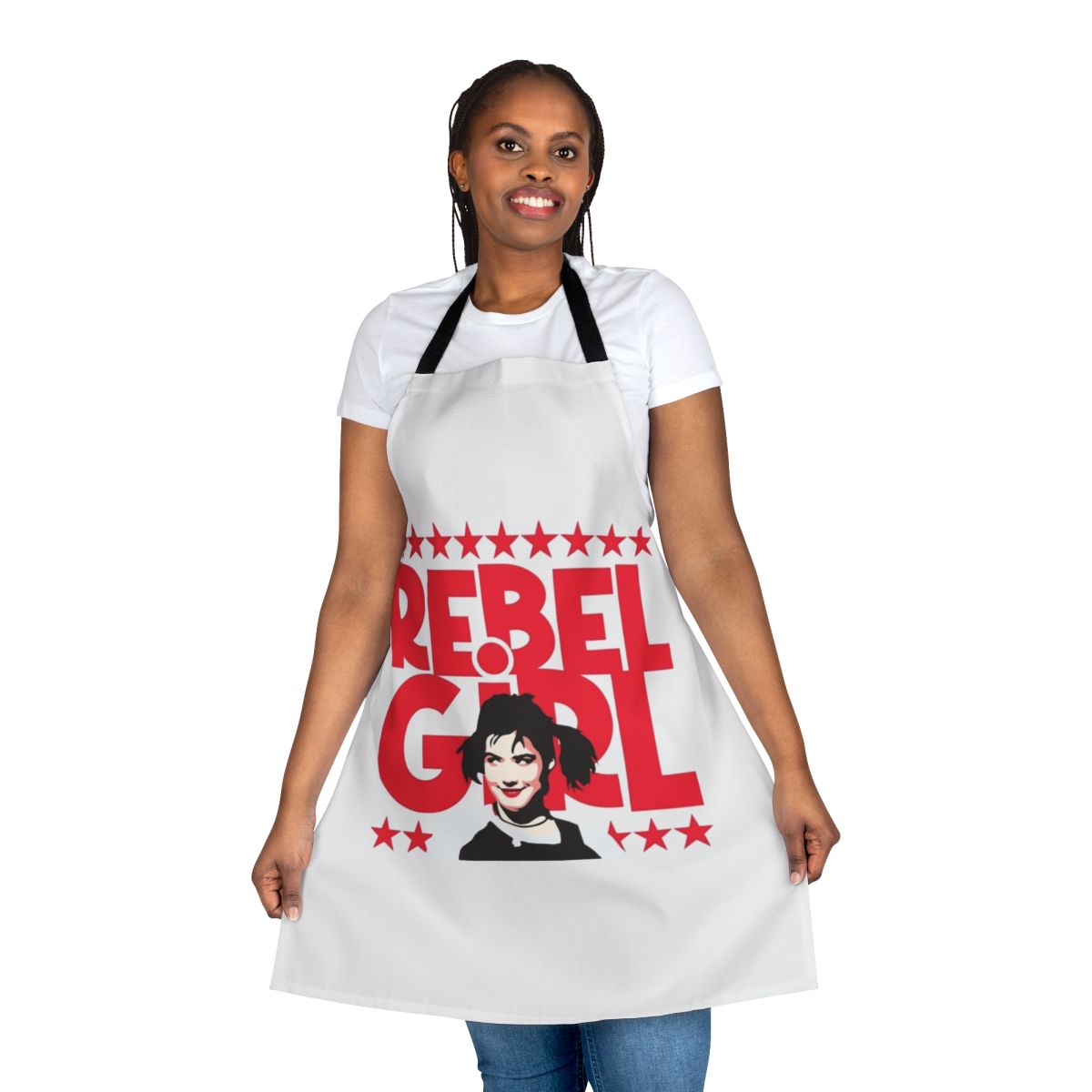 Punk rock inspired feminist apron with riot grrrl imagery