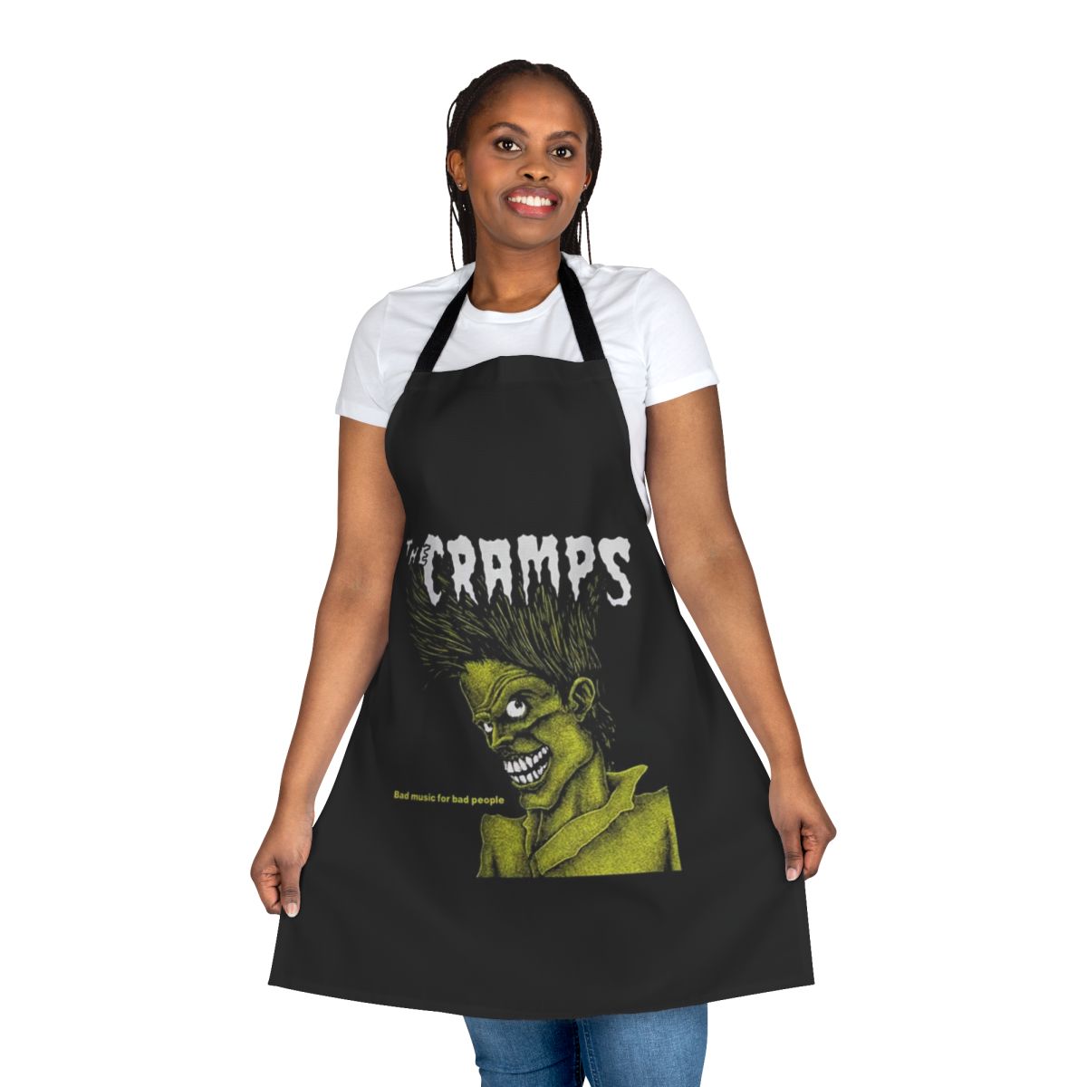 Punk rock style apron featuring the phrase "Bad People"