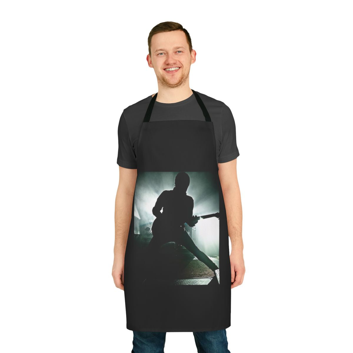 Punk rock inspired apron with band logo design