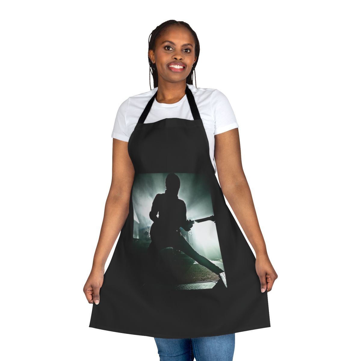 Punk rock inspired apron with band logo design