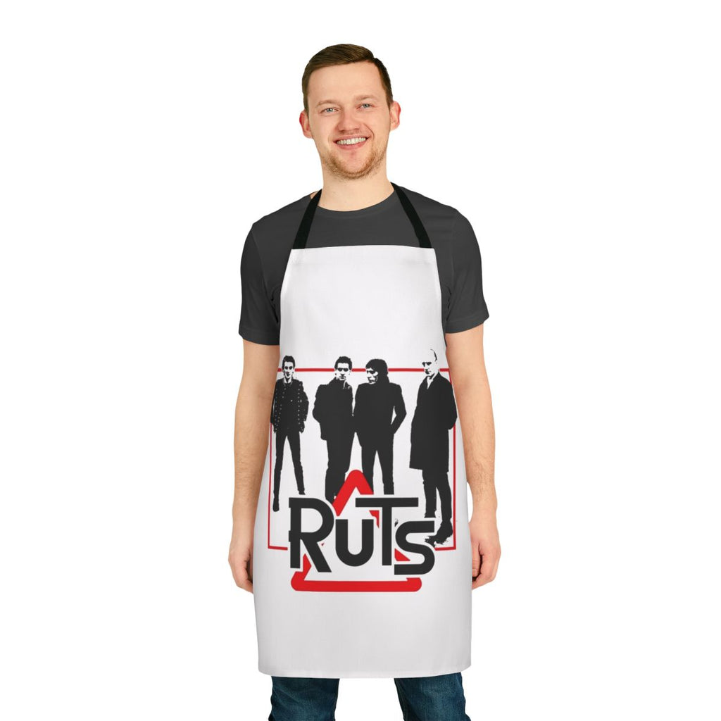 Punk rock-themed apron with The Ruts and Ramones-inspired design
