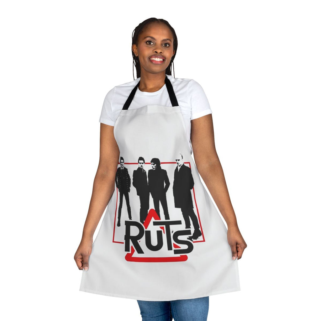 Punk rock-themed apron with The Ruts and Ramones-inspired design