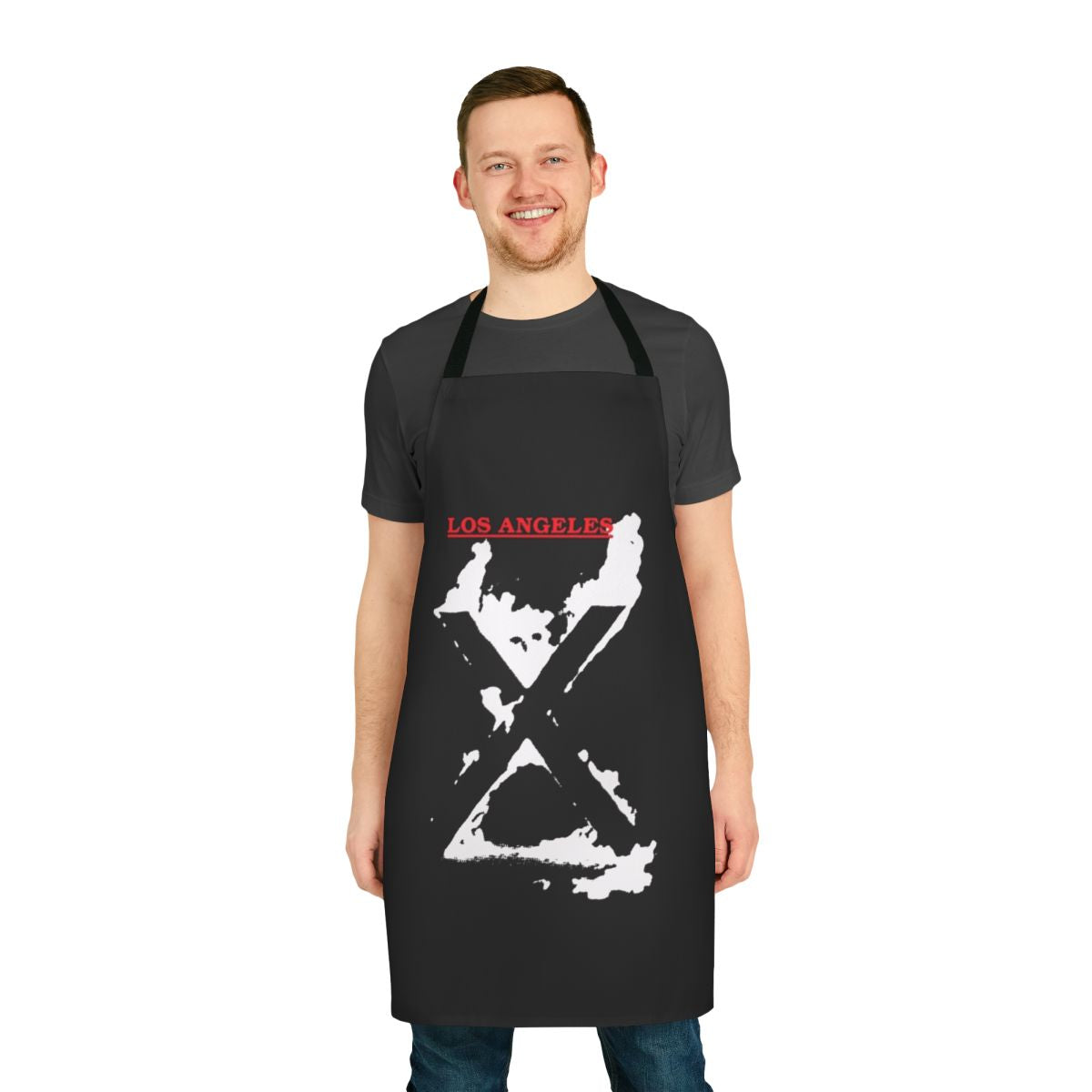 Punk rock inspired apron with X Los Angeles logo