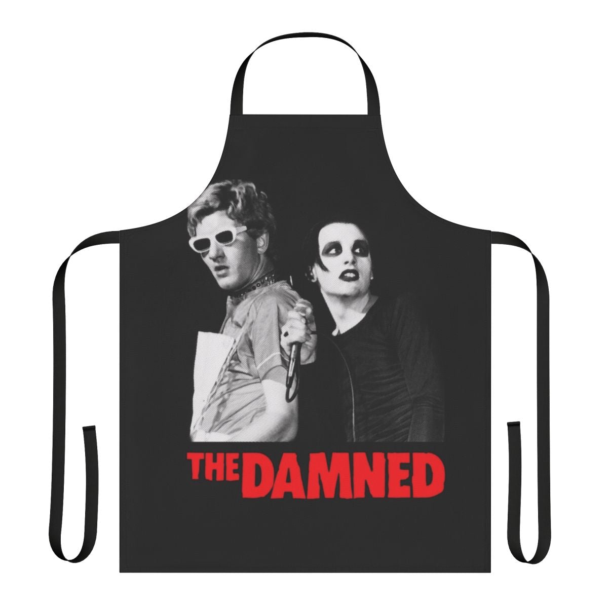 Punk rock inspired apron featuring The Damned band logo and imagery
