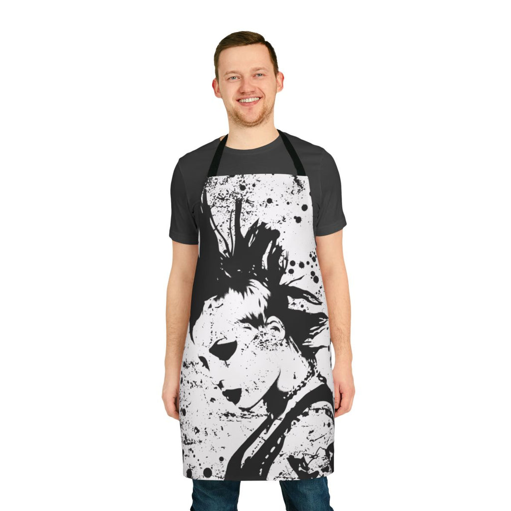 Artistic black and white apron featuring a sketch-style portrait of punk rock musician Brody Dalle.