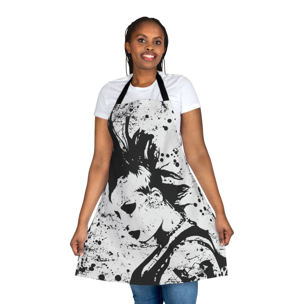 Artistic black and white apron featuring a sketch-style portrait of punk rock musician Brody Dalle.