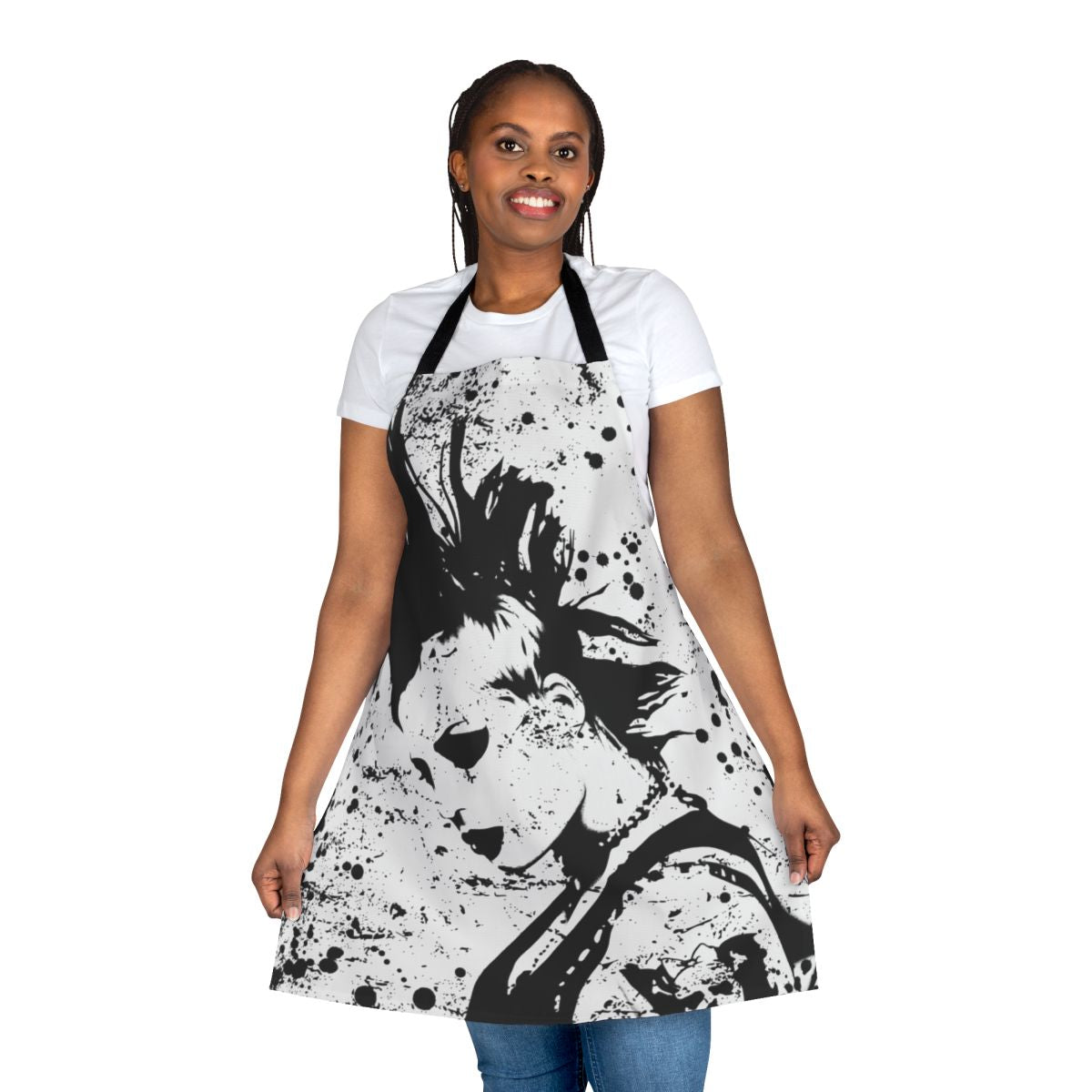Artistic black and white apron featuring a sketch-style portrait of punk rock musician Brody Dalle.