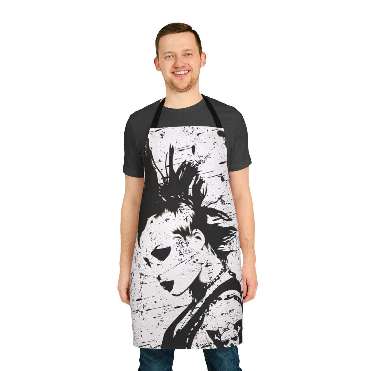 Punk rock inspired black and white apron featuring Brody Dalle, lead singer of The Distillers