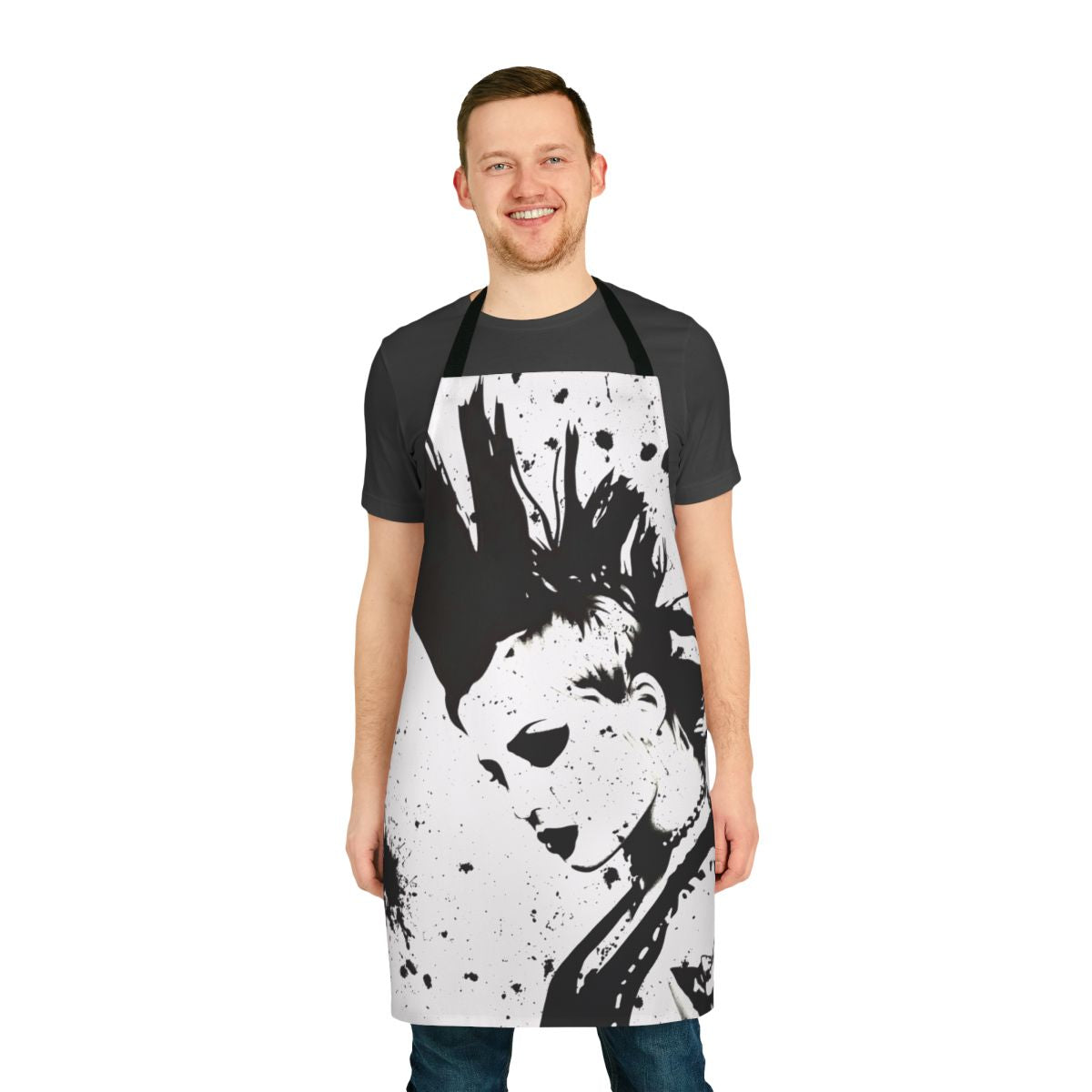 Black and white sketch portrait of punk rock musician Brody Dalle on an apron