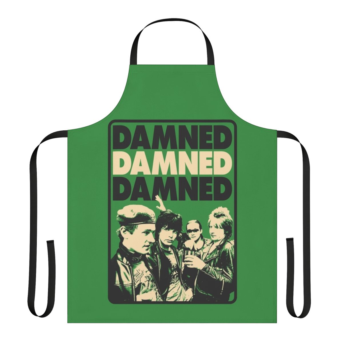 Punk rock inspired apron featuring the iconic logo of the band The Damned