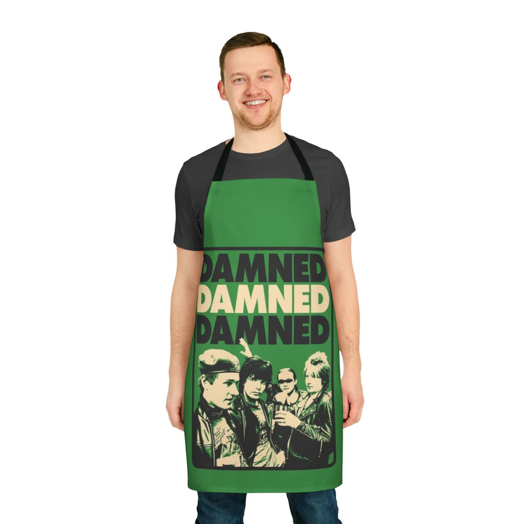 Punk rock inspired apron featuring the iconic logo of the band The Damned