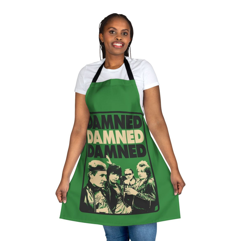 Punk rock inspired apron featuring the iconic logo of the band The Damned