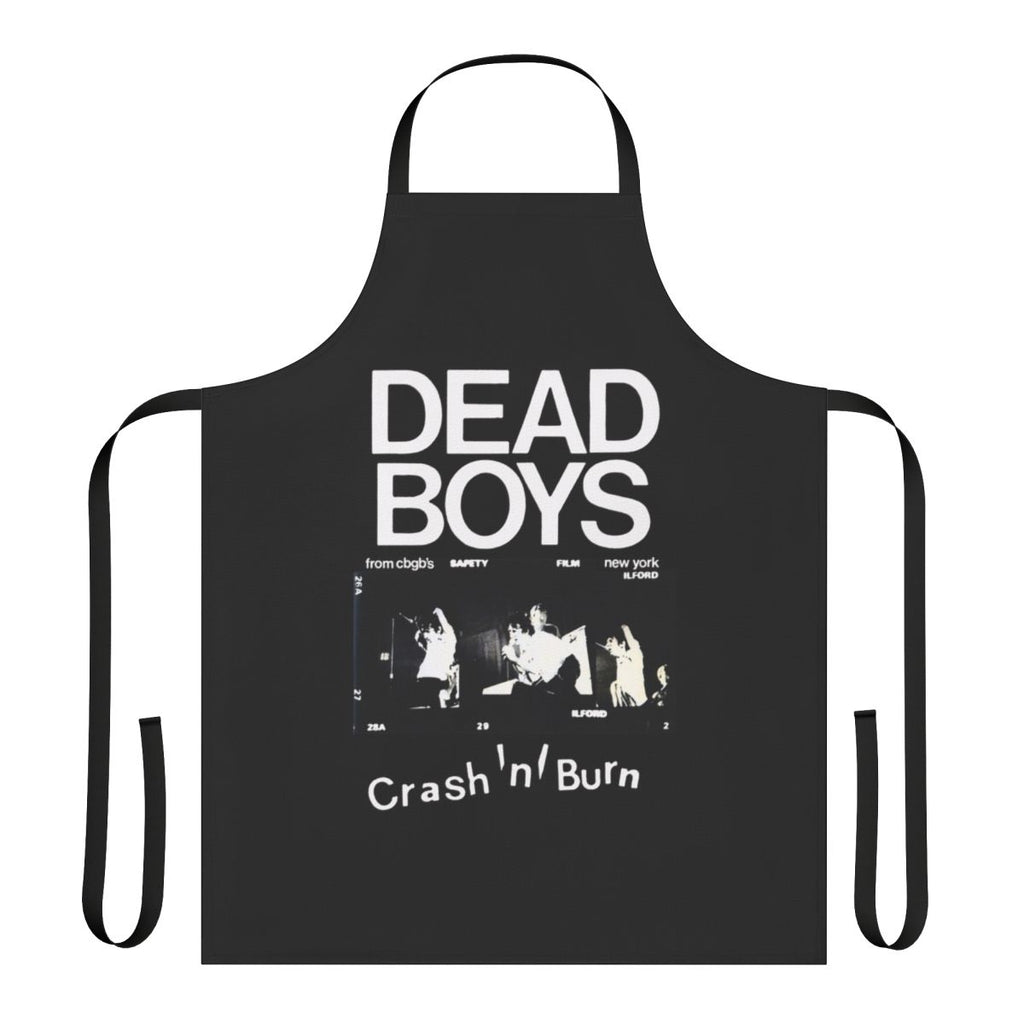 Black apron with Dead Boys punk band logo and designs