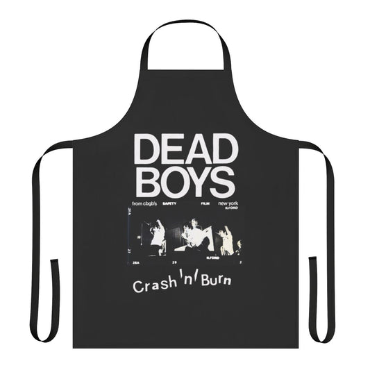 Black apron with Dead Boys punk band logo and designs