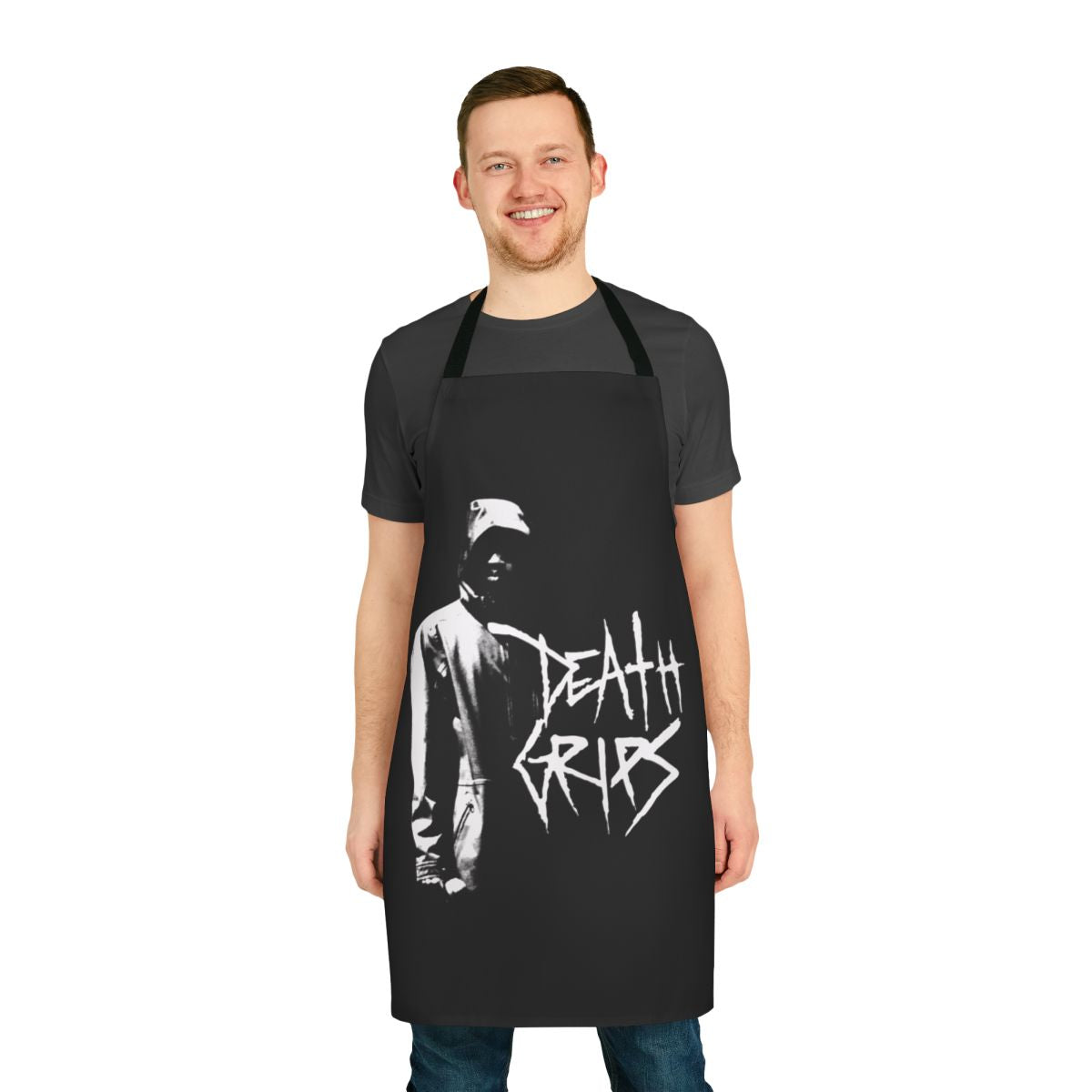 Stylized apron featuring the Death Grips logo and imagery