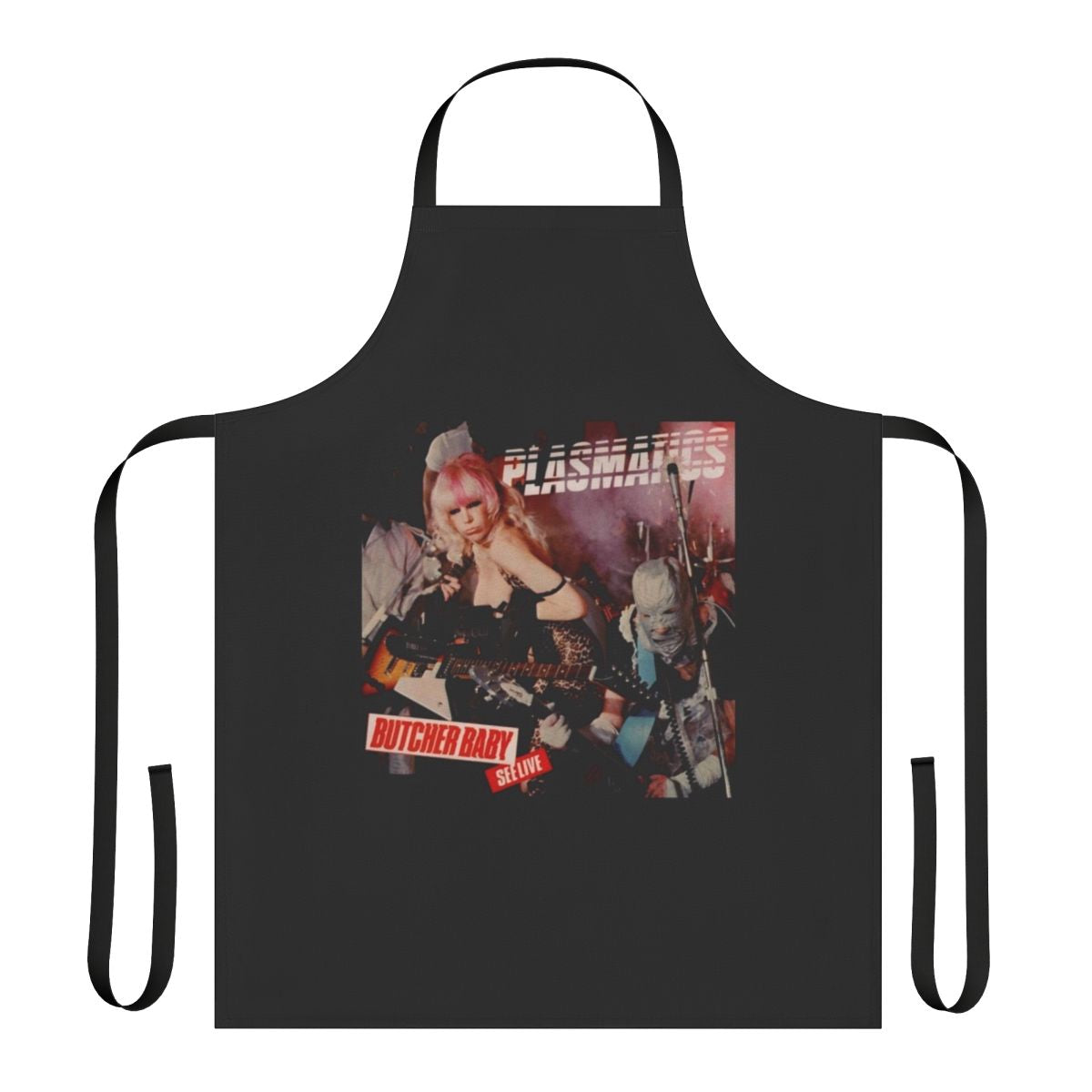 Plasmatics band logo and artwork printed on a high-quality kitchen apron